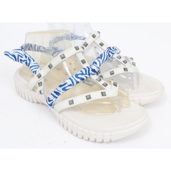 Skechers Goga Mat Leather White Blue Studded Strappy Sandals Beachy Women's 8 - Picture 6 of 10